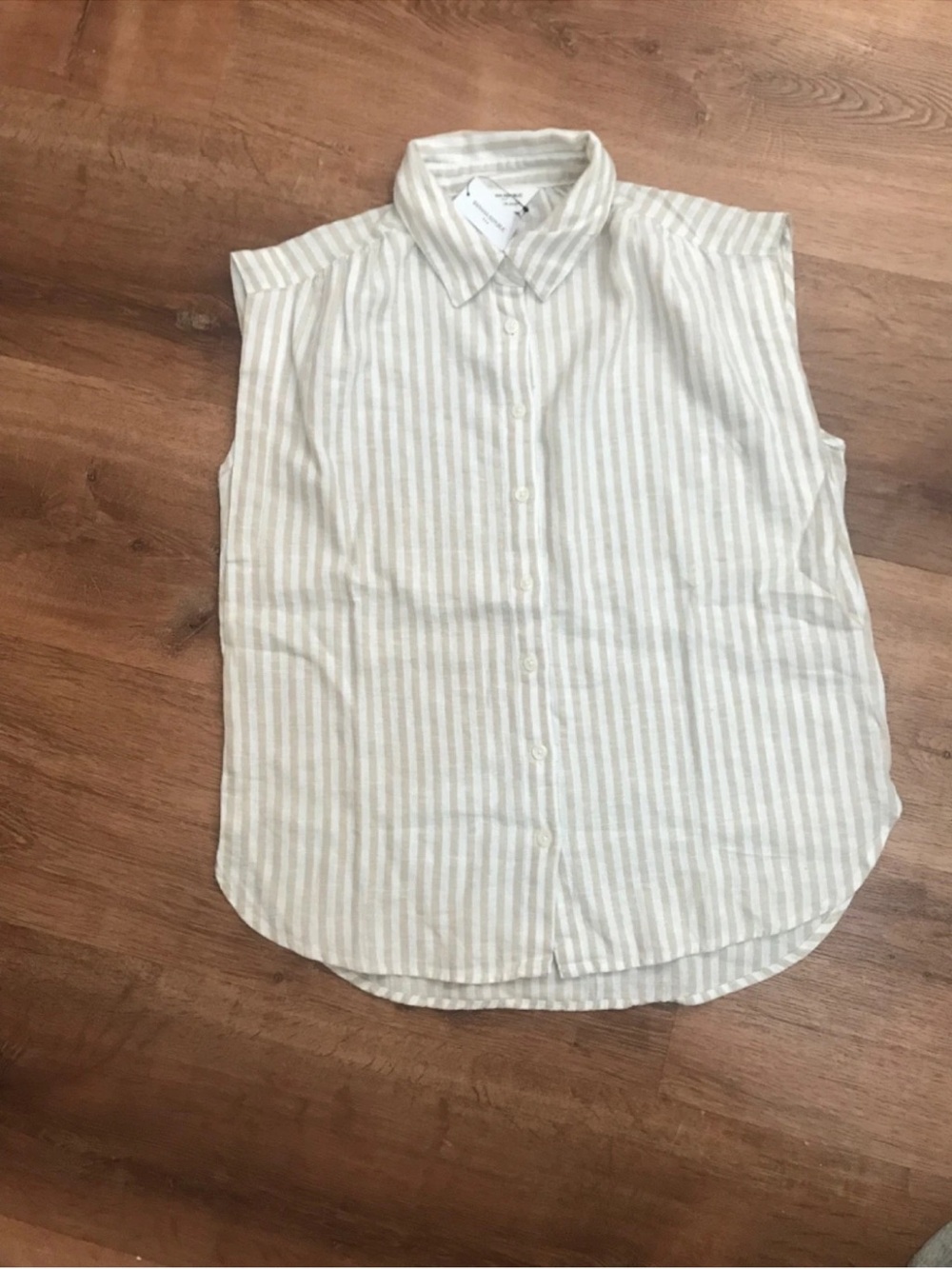 Sleeveless Button-Up Striped Linen Top - Cream & White